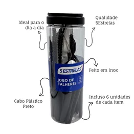 Jogo de Talheres Inox 24 Peças Cabene Cabo Plástico Preto