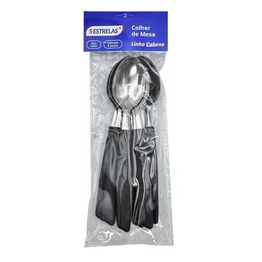 Kit 6 Peças Colher de Mesa Cabene Cabo Plástico Preto