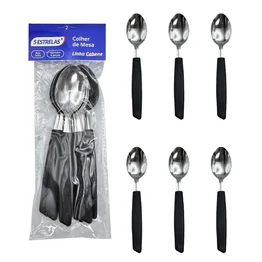 Kit 6 Peças Colher de Mesa Cabene Cabo Plástico Preto