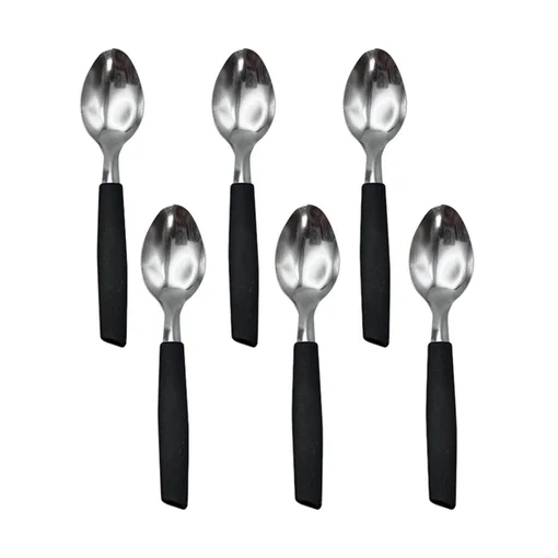 Kit 6 Peças Colher de Chá/Sobremesa Cabene Cabo Plástico Preto