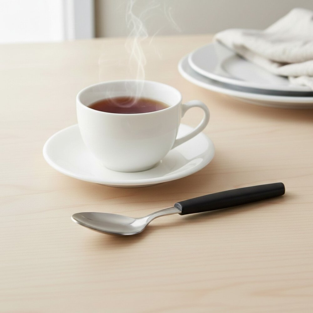 Kit 6 Peças Colher de Chá/Sobremesa Cabene Cabo Plástico Preto