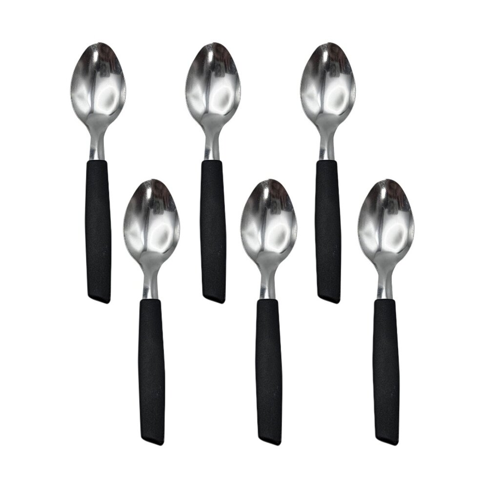 Kit 6 Peças Colher de Chá/Sobremesa Cabene Cabo Plástico Preto