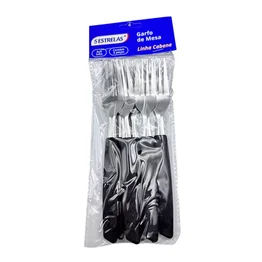Kit 6 Peças Garfo de Mesa Cabene Cabo Plástico Preto