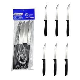 Kit 6 Peças Faca de Mesa/Churrasco Cabene Cabo Plástico Preto