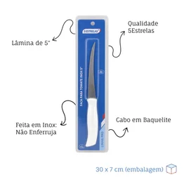 Faca para Tomate Profissional Inox 5" Linha Pro Cabo Branco
