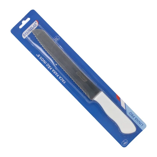 Faca de Pão Profissional Inox 8" Linha Pro Cabo Branco