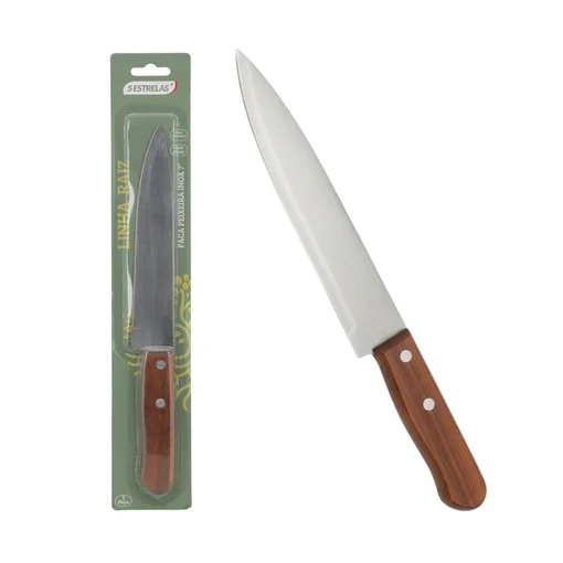 Faca Peixeira Inox 7" Cabo de Madeira e Aço Inox Linha Raiz