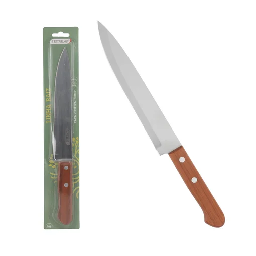 Faca Peixeira Inox 8" Cabo de Madeira e Aço Inox Linha Raiz