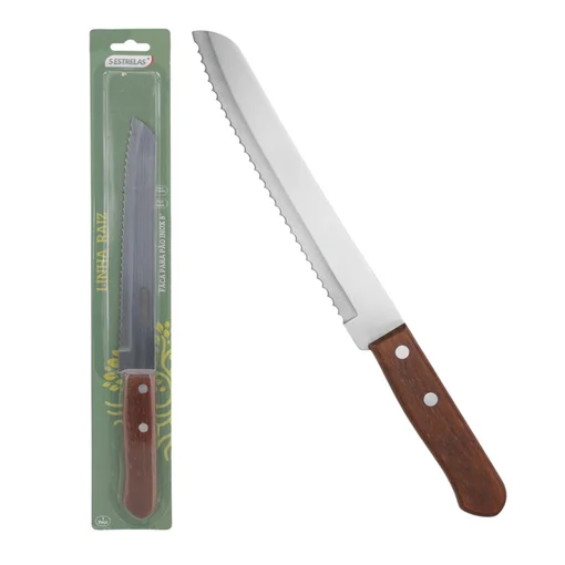 Faca de Pão Inox Cabo de Madeira 8" Linha Raiz Profissional