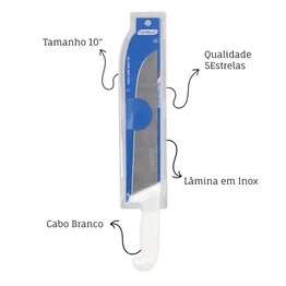 Faca Carne Profissional Inox 10" Linha Pro Cabo Branco 5Estrelas