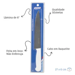 Faca Peixeira Profissional Inox 8" Linha Pro Cabo Branco 5Estrelas