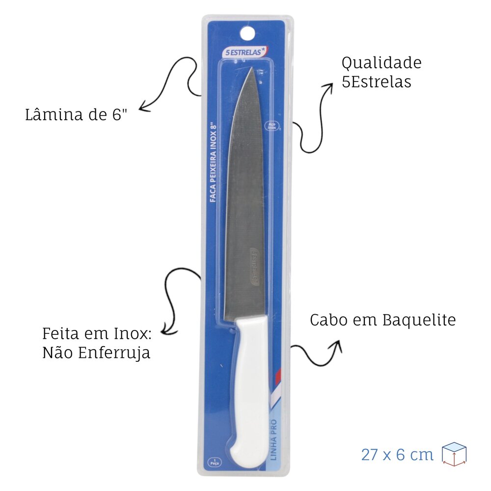 Faca Peixeira Profissional Inox 8