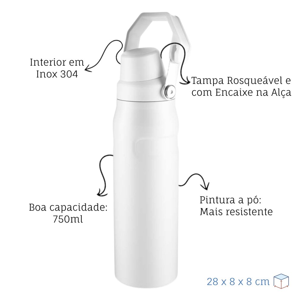 Garrafa Térmica 750ml Parede Dupla Inox Conserva Quente e Frio