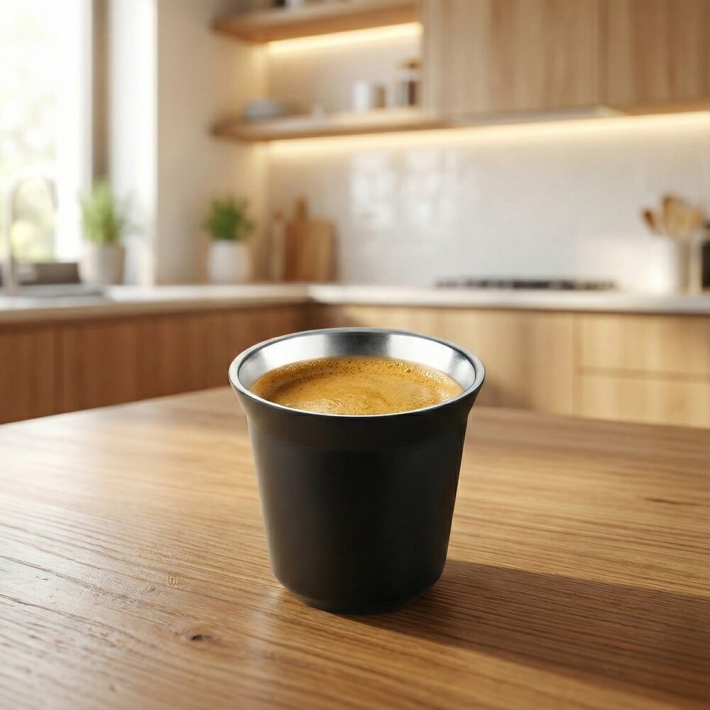 Copo Térmico Café Expresso 40ml Aço Inox Parede Dupla Preto