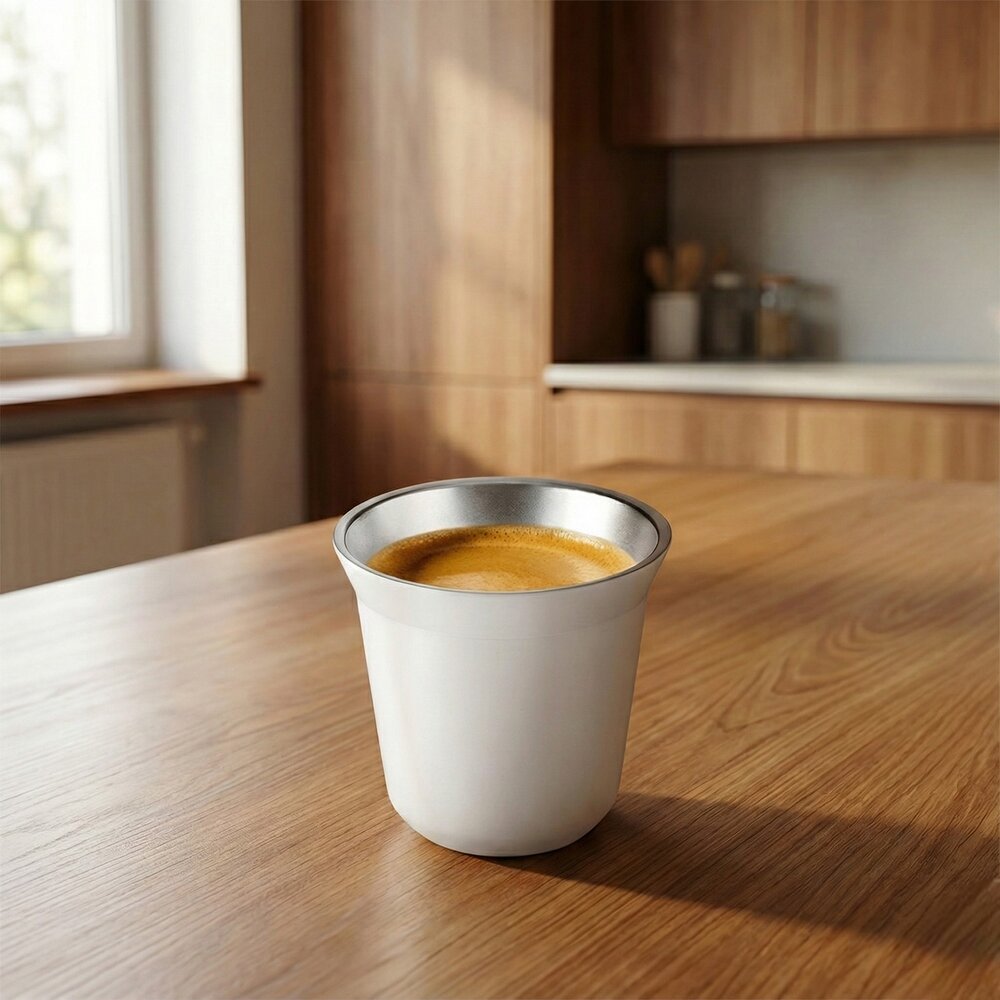 Copo Térmico Café Expresso 40ml Aço Inox Parede Dupla Branco