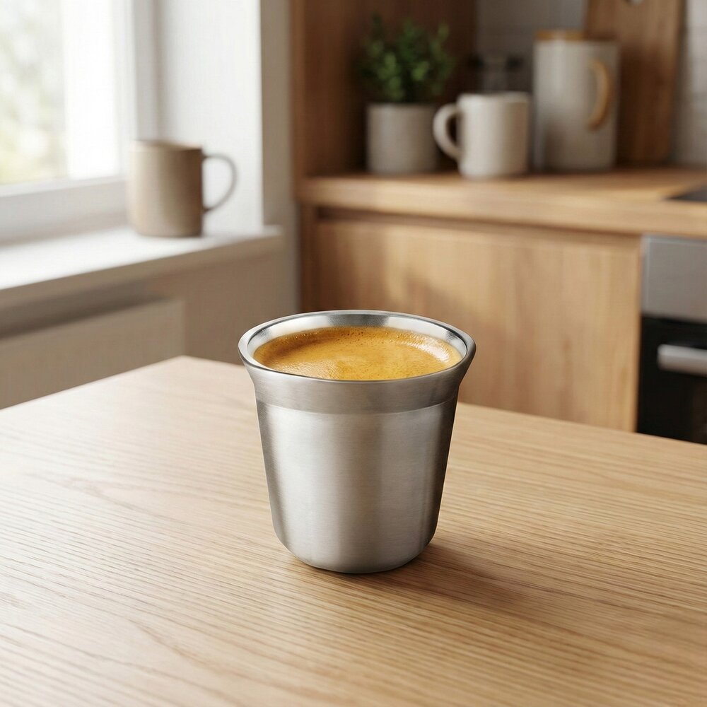 Copo Térmico Café Expresso 40ml Aço Inox Parede Dupla Prata