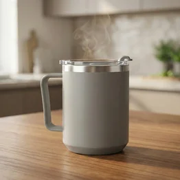 Caneca Térmica Café 450ml com Tampa Aço Inox Parede Dupla Cinza