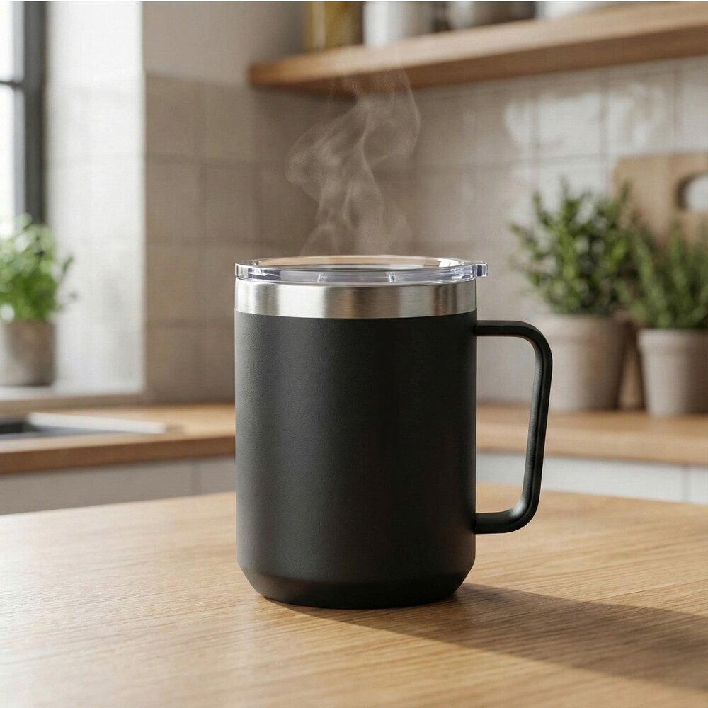 Caneca Térmica Café 450ml com Tampa Aço Inox Parede Dupla Preto