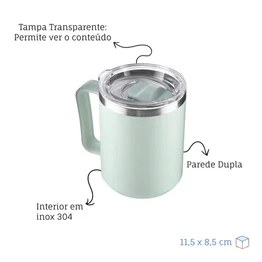 Caneca Térmica Café 450ml com Tampa Aço Inox Parede Dupla Verde
