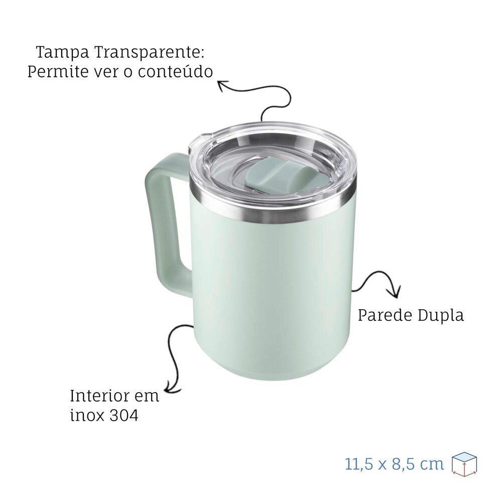 Caneca Térmica Café 450ml com Tampa Aço Inox Parede Dupla Verde
