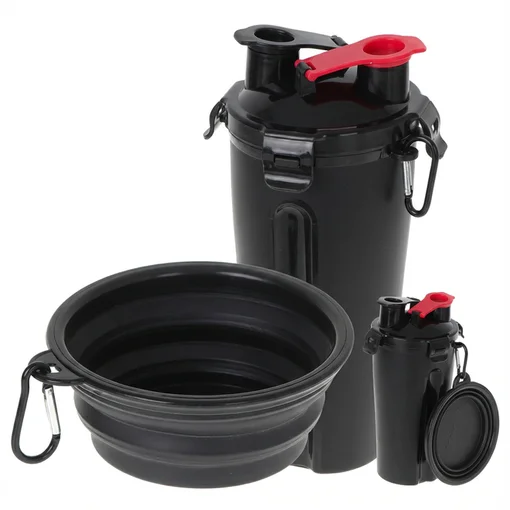 Garrafa Dupla Porta Ração e Água Pets com Pote Retrátil Preta