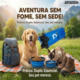Garrafa Dupla Porta Ração e Água Pets com Pote Retrátil Branca