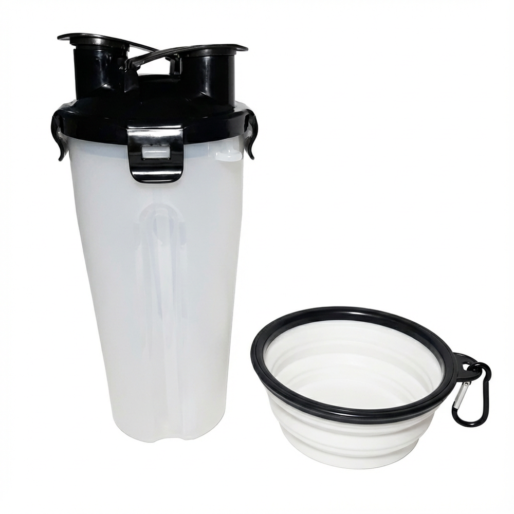 Garrafa Dupla Porta Ração e Água Pets com Pote Retrátil Branca