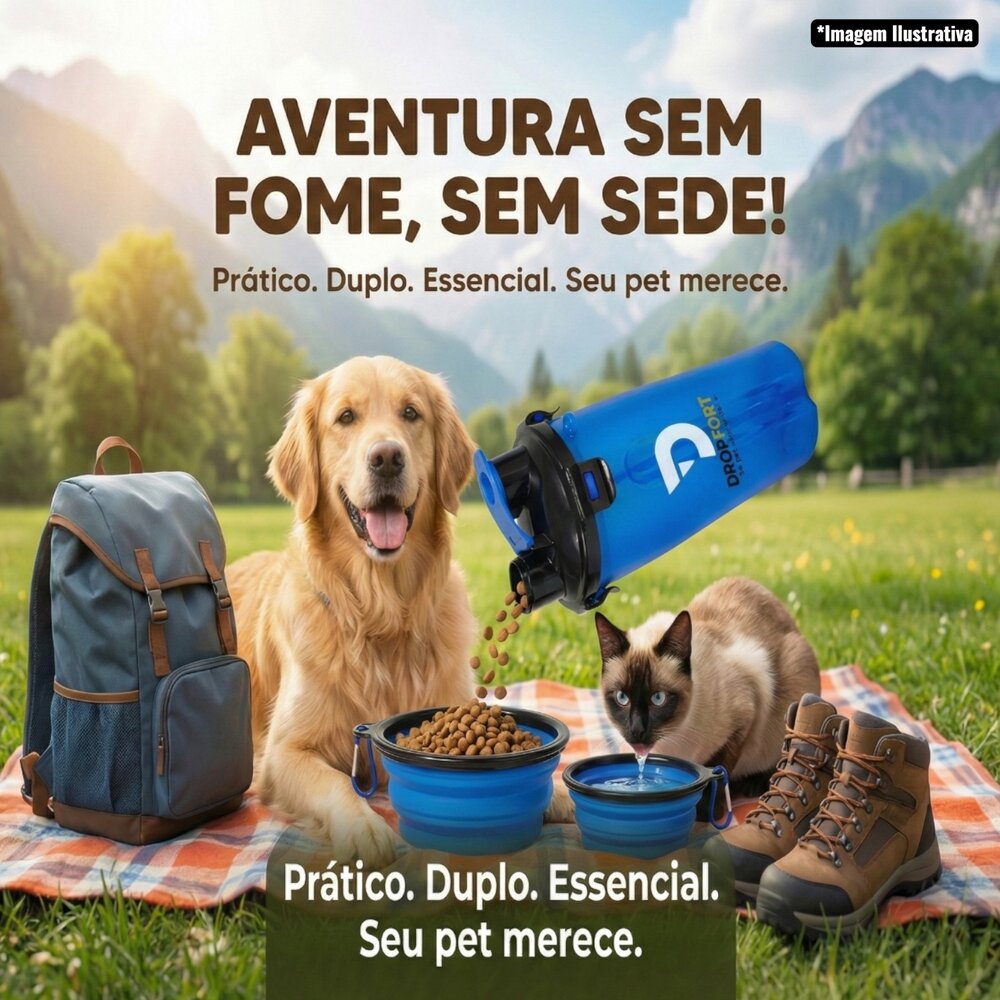 Garrafa Dupla Porta Ração e Água Pets com Pote Retrátil Branca