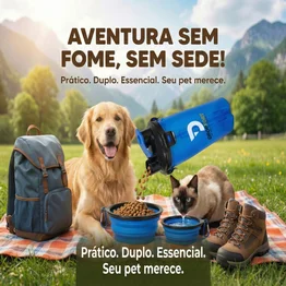 Garrafa Dupla Porta Ração e Água Pets com Pote Retrátil Azul