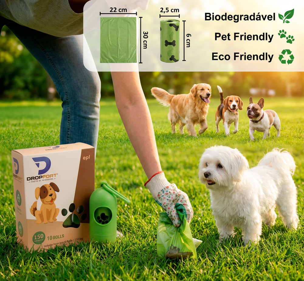 Cata Caca Pet com 10 Rolos e Suporte Verde Saquinhos
