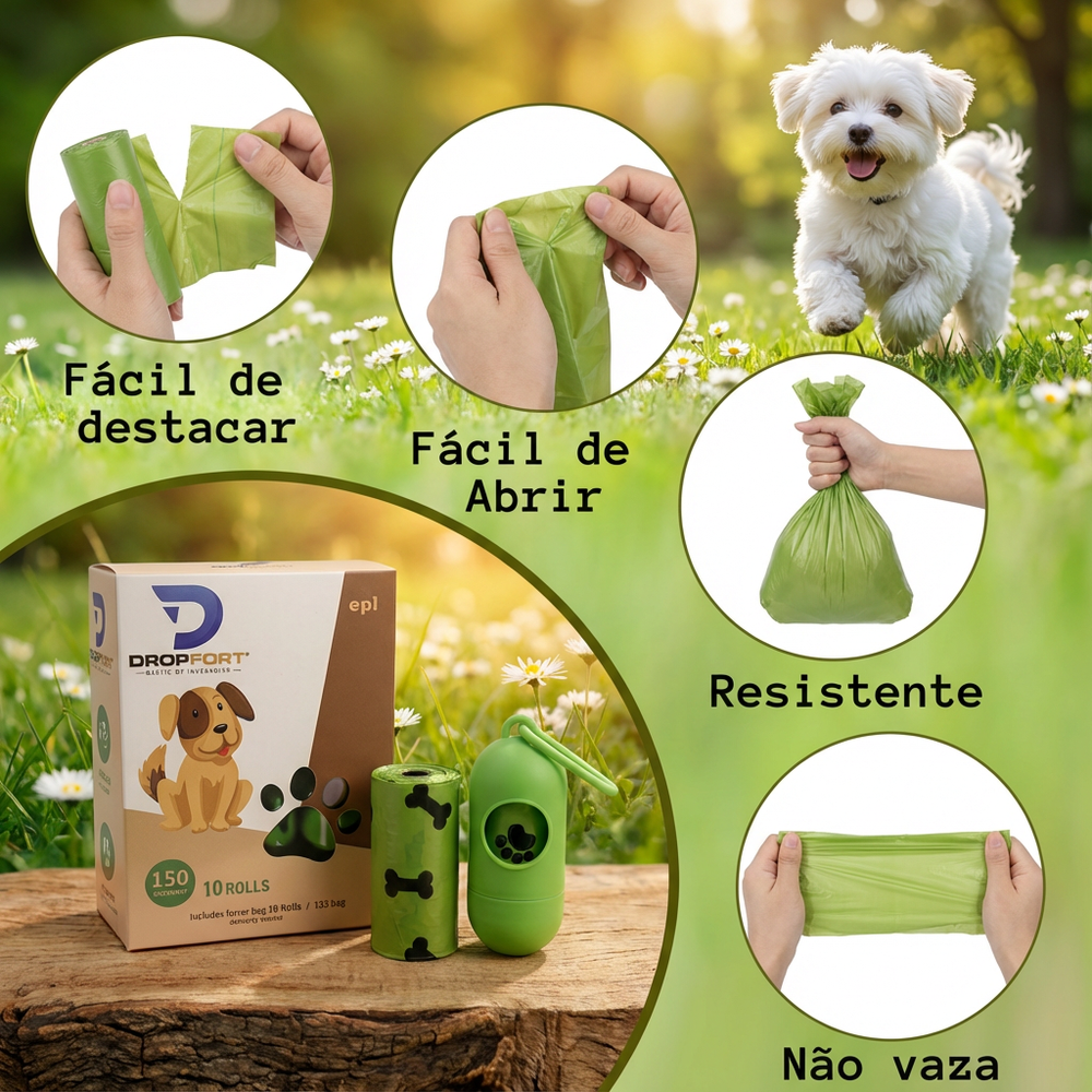 Cata Caca Pet com 10 Rolos e Suporte Verde Saquinhos