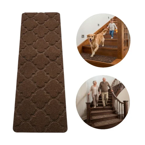Tapete Antiderrapante Antiquedas Escadas Pets Marrom 20x76cm