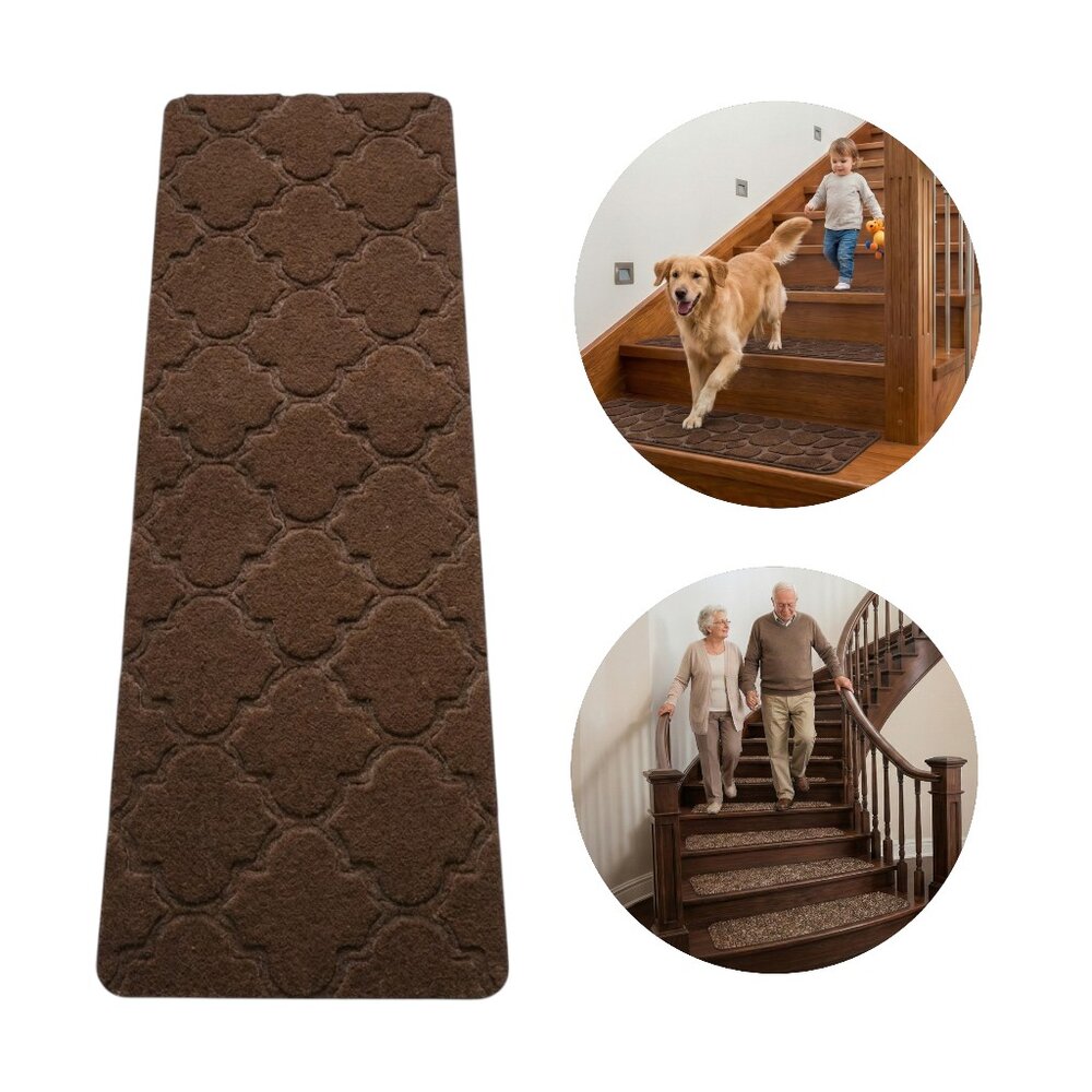 Tapete Antiderrapante Antiquedas Escadas Pets Marrom 20x76cm