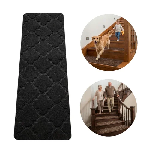 Tapete Antiderrapante Antiquedas Escadas Pets Preto 20x76cm