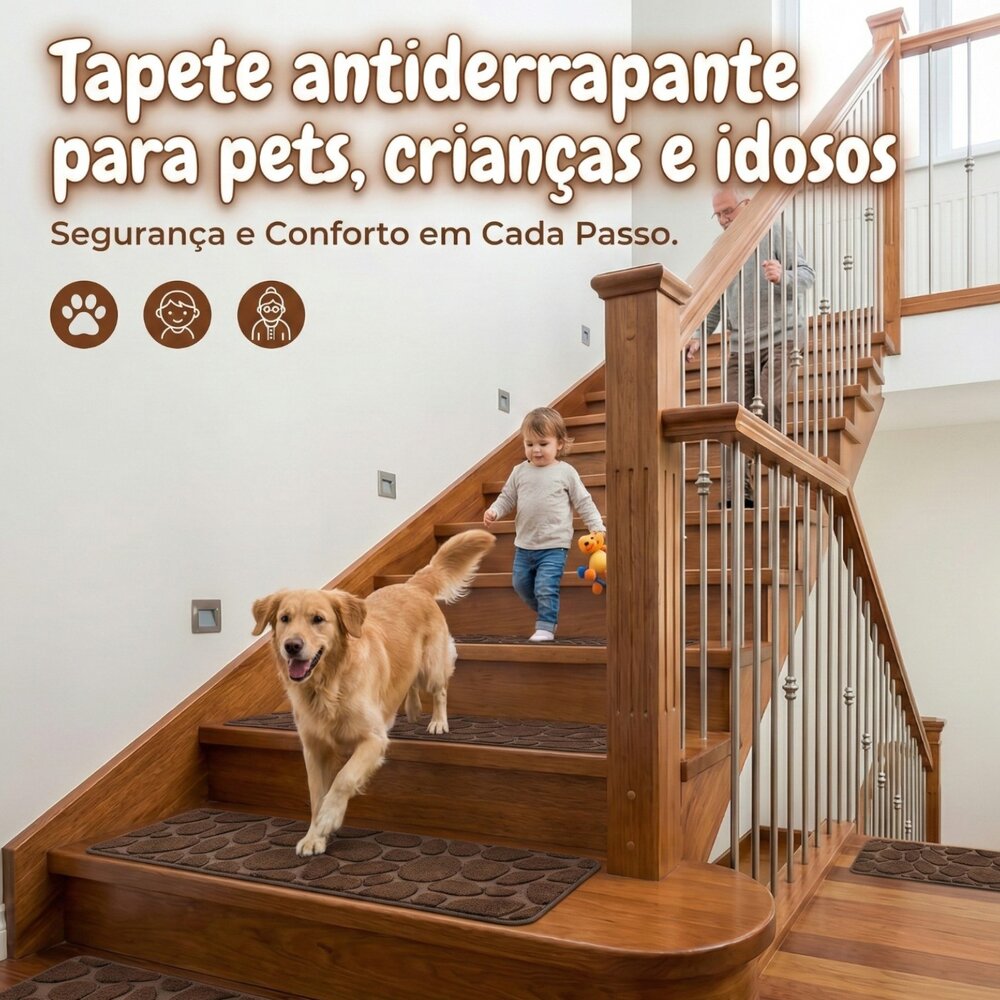 Tapete Antiderrapante Antiquedas Escadas Pets Cinza 20x76cm