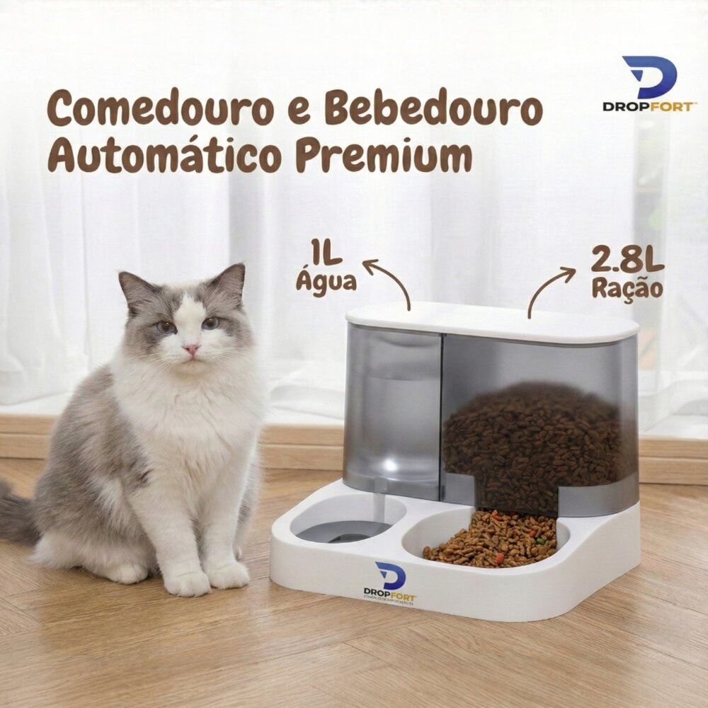 Comedouro/Bebedouro Duplo Automático Premium Pets Branco
