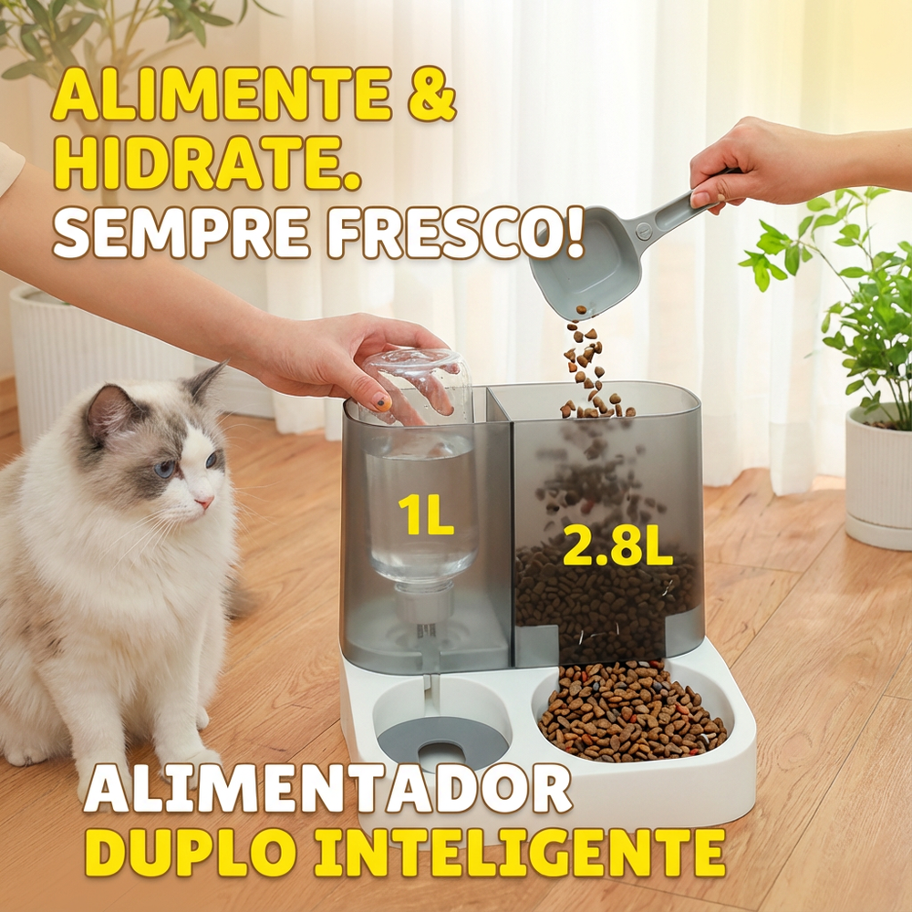 Comedouro/Bebedouro Duplo Automático Premium Pets Branco
