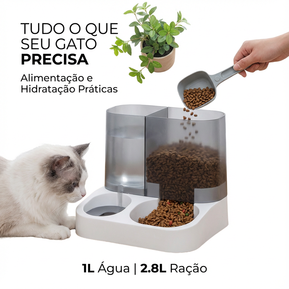 Comedouro/Bebedouro Duplo Automático Premium Pets Branco