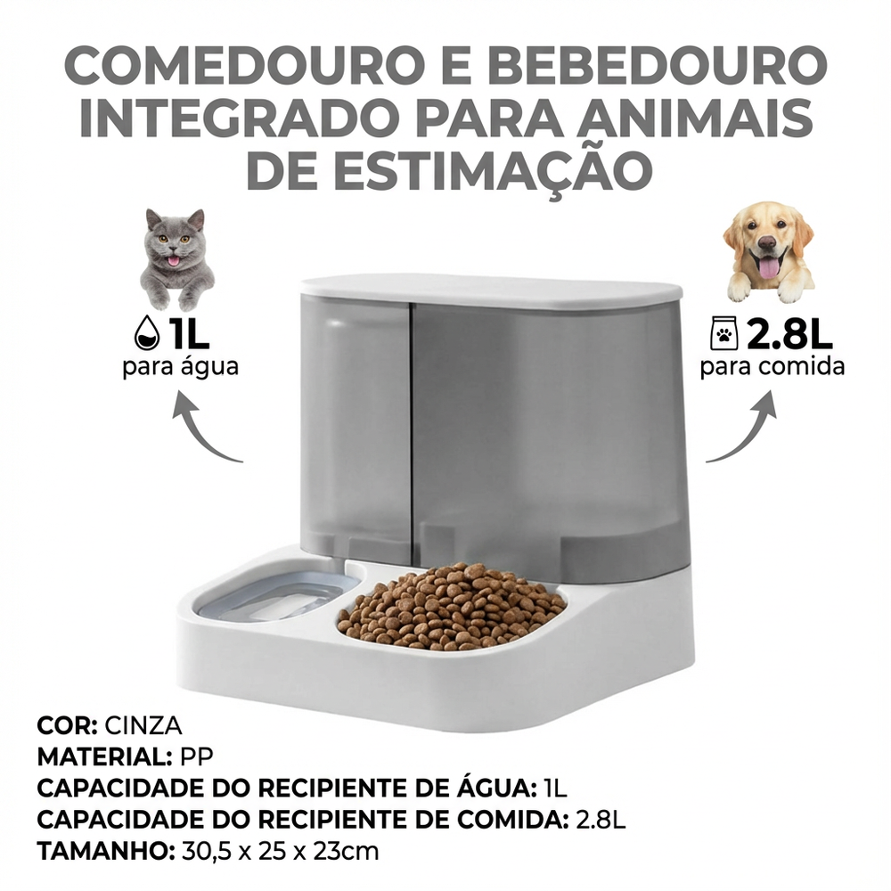 Comedouro/Bebedouro Duplo Automático Premium Pets Branco