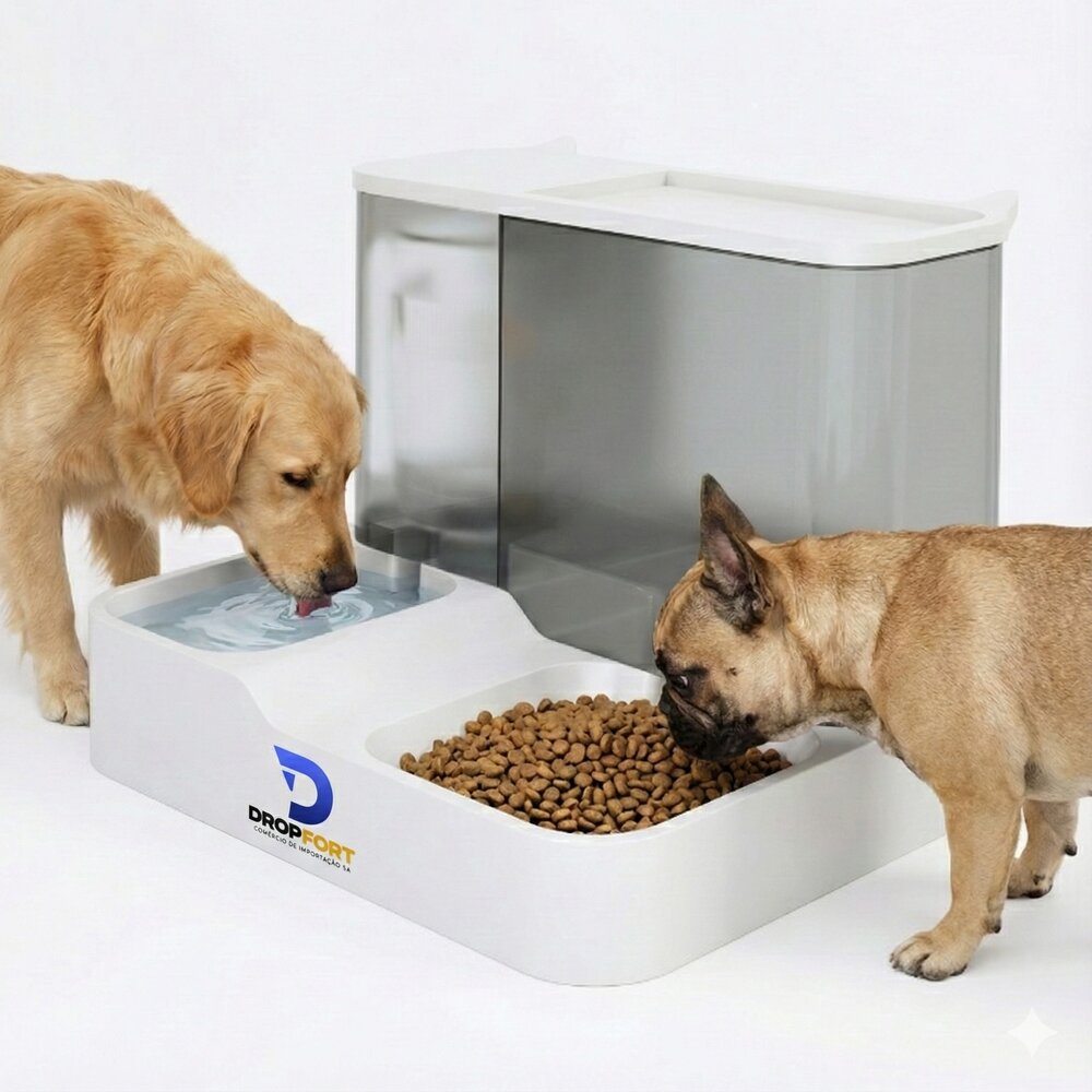 Comedouro/Bebedouro Duplo Automático Premium Pets Branco