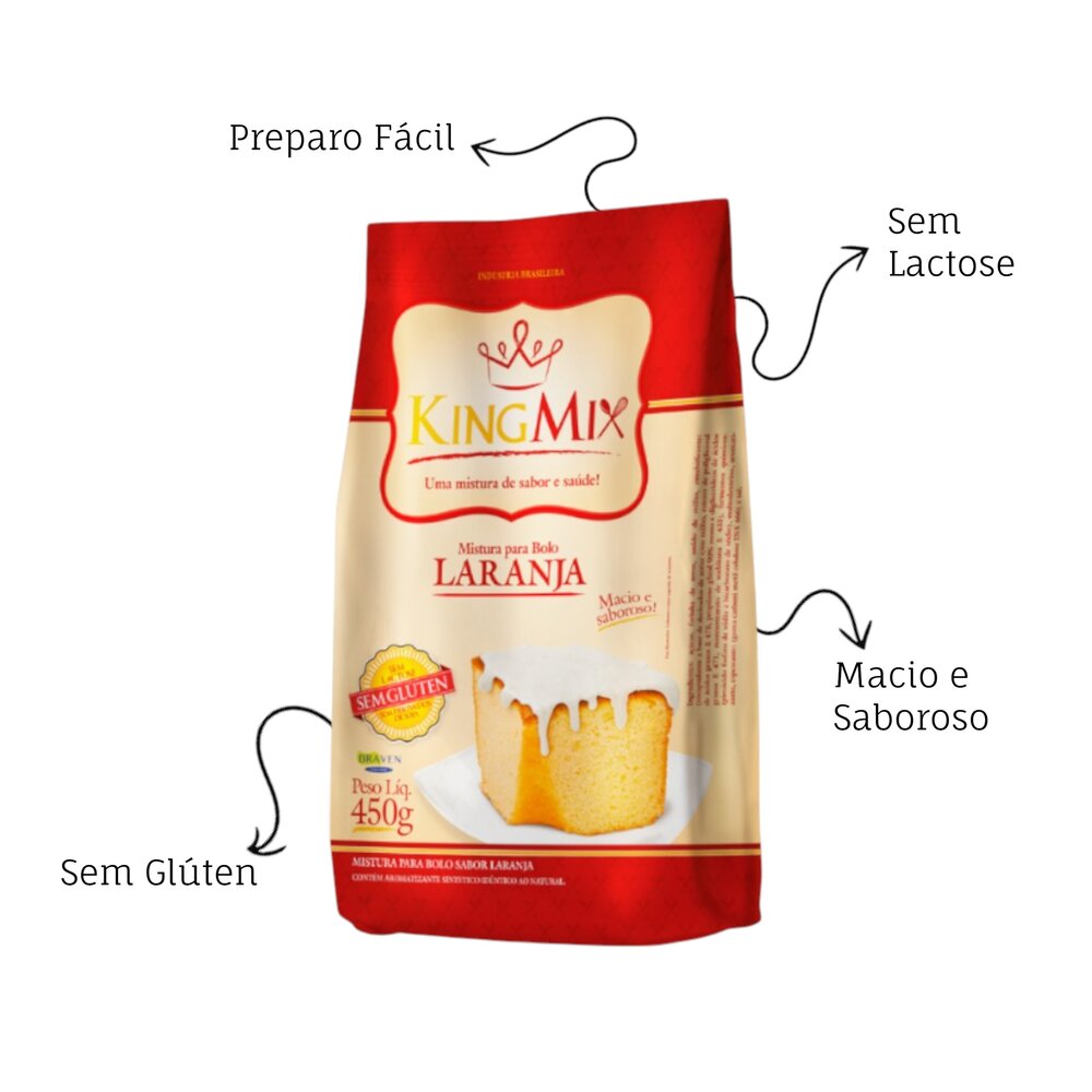 Mistura para Bolo Laranja King Mix 450g Sem Glúten Sem Lactose