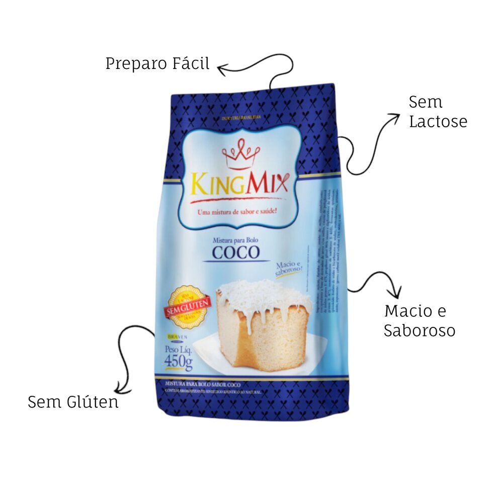 Mistura para Bolo Coco King Mix 450g Sem Glúten Sem Lactose