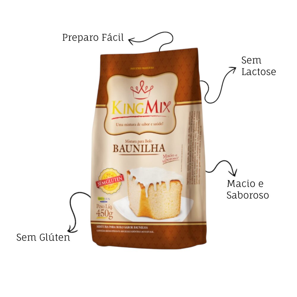 Mistura para Bolo Baunilha King Mix 450g Sem Glúten Sem Lactose