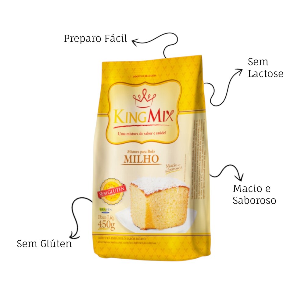 Mistura para Bolo Milho King Mix 450g Sem Glúten Sem Lactose