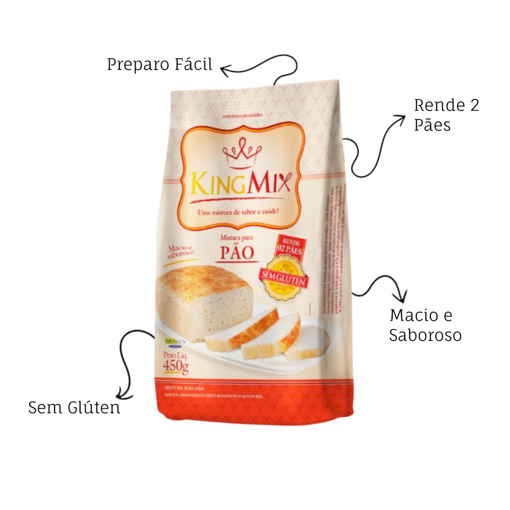 Mistura em Pó para Pão Sem Glúten e Sem Lactose King Mix 450g