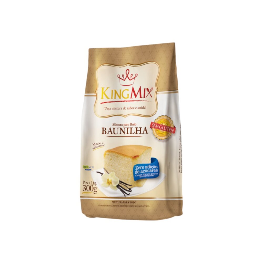 Mistura Bolo Zero Açúcar Baunilha King Mix 300g Sem Glúten Sem Lactose
