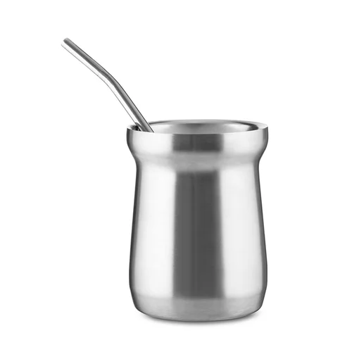 Kit Tereré Cuia Térmica Prata 250ml e Bomba Inox Mantém Gelado