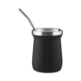 Kit Tereré Cuia Térmica Preta 250ml e Bomba Inox Mantém Gelado