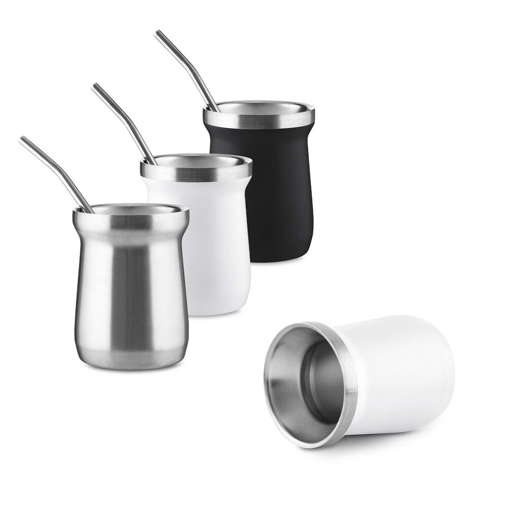 Kit Tereré Cuia Térmica Preta 250ml e Bomba Inox Mantém Gelado