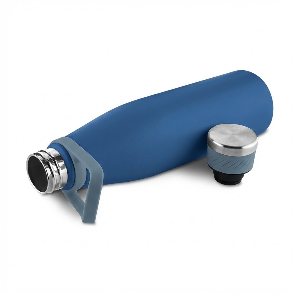Garrafa Térmica Inox 750ml Parede Dupla Alça Silicone Azul